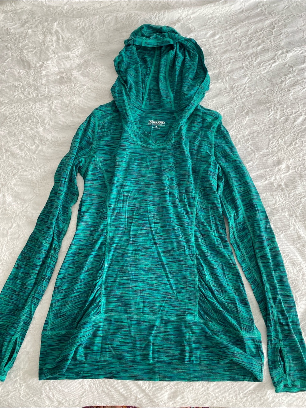 Kirkland Signature Teal Marled Hooded Long Sleeve Top